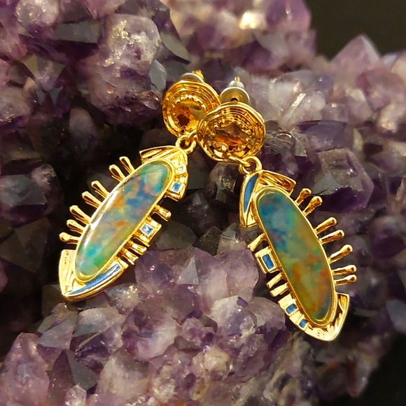 None Jewelry - Abalone Shell Gold Earrings -
